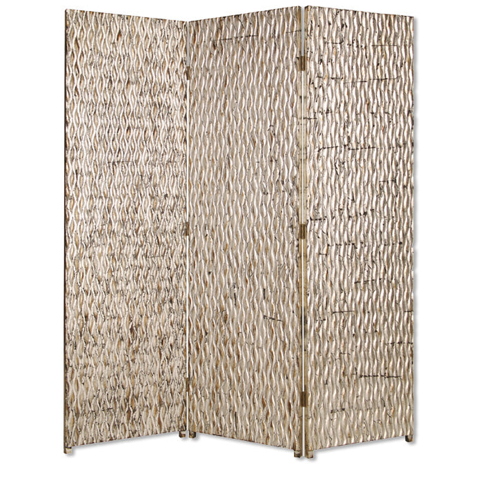 1" X 63" X 72" Silver Wood 3 Panel Screen