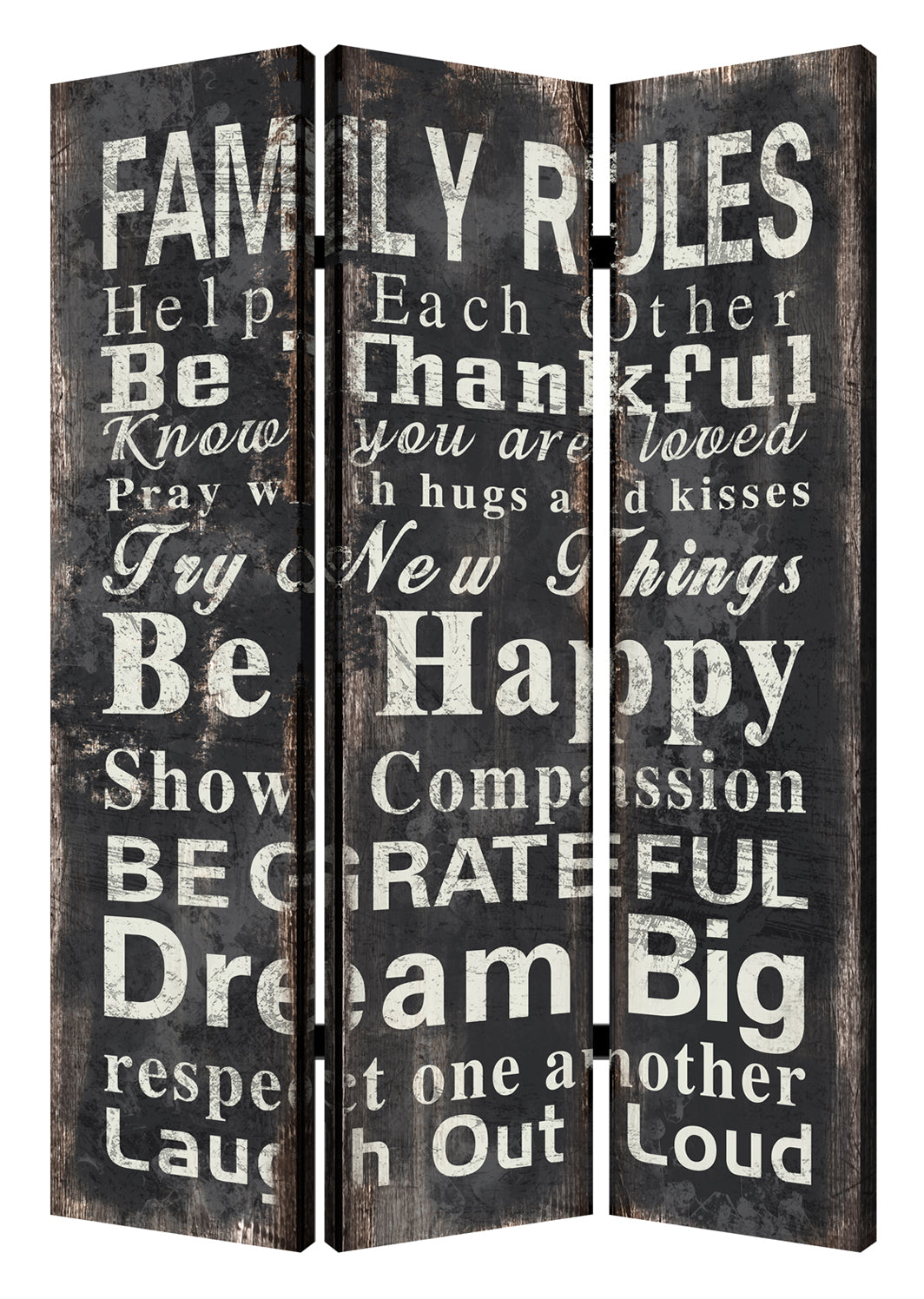 1 X 48 X 72 Multi Color Wood Canvas Family Rule Screen