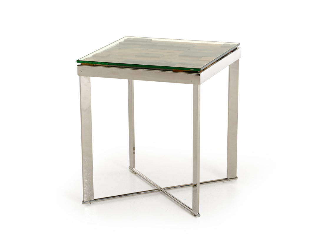 22" Mosaic Wood Steel And Glass End Table