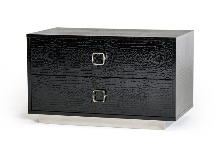 Croc Black Lacquer Faux Crocodile 2 Drawer Nightstand