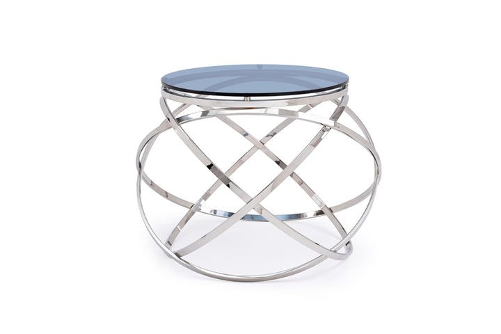 14" Smoked Glass And Stainless Steel End Table