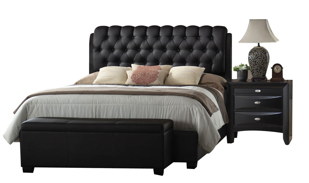 85" X 63" X 50" Black Pu Button Tufted Queen Bed