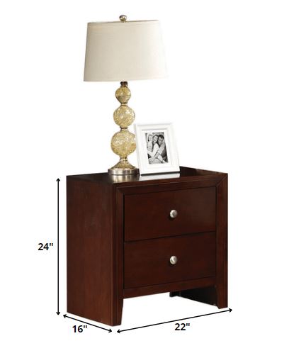 24" Brown Two Drawers Nightstand