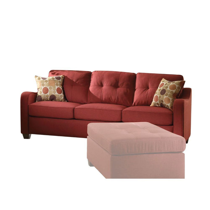 84" X 31" X 35" Red Linen Sofa With 2 Pillows