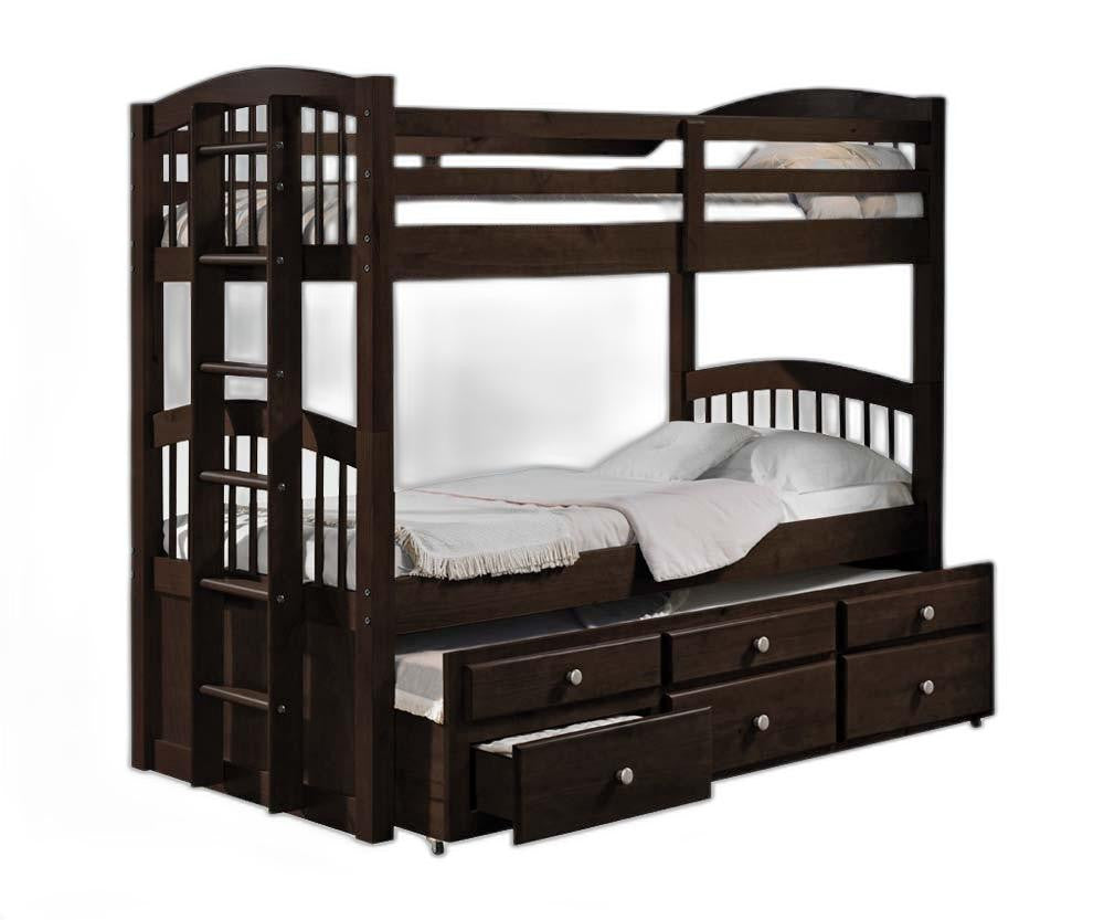 80" X 41" X 71" Espresso Twin Over Twin Bunk Bed And Trundle With 3 Drawers