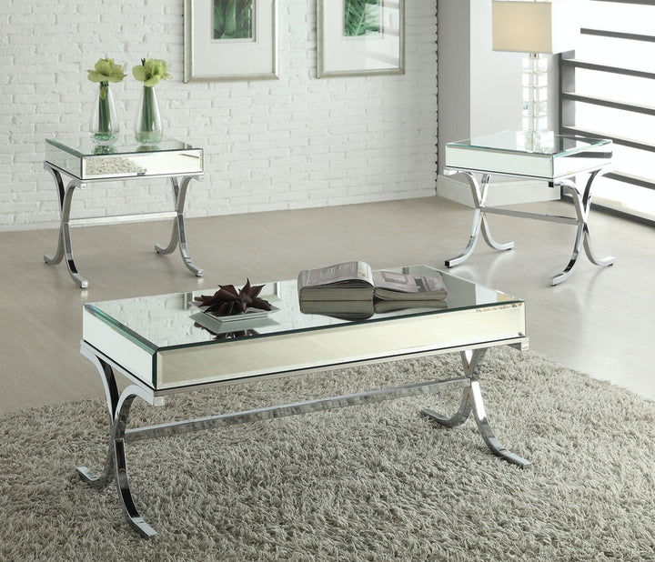 22" Stainless And Clear Glass Mirrored End Table