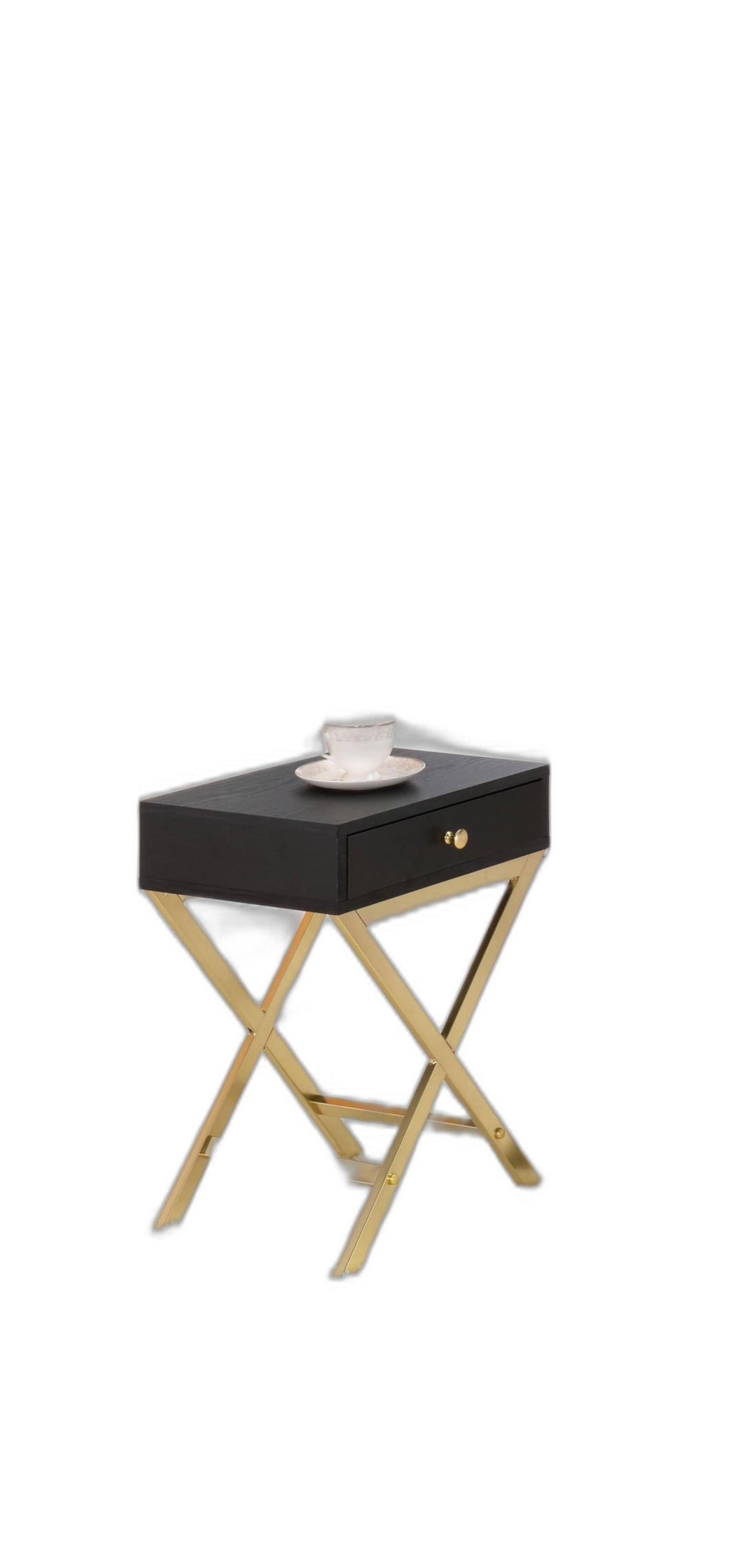 24" Gold And Black Solid Wood End Table With Drawer