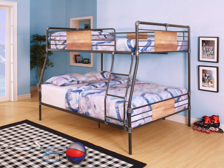 83" X 65" X 68" Sandy Black Dark Bronze Handbrushed Full Xl Over Queen Bunk Bed