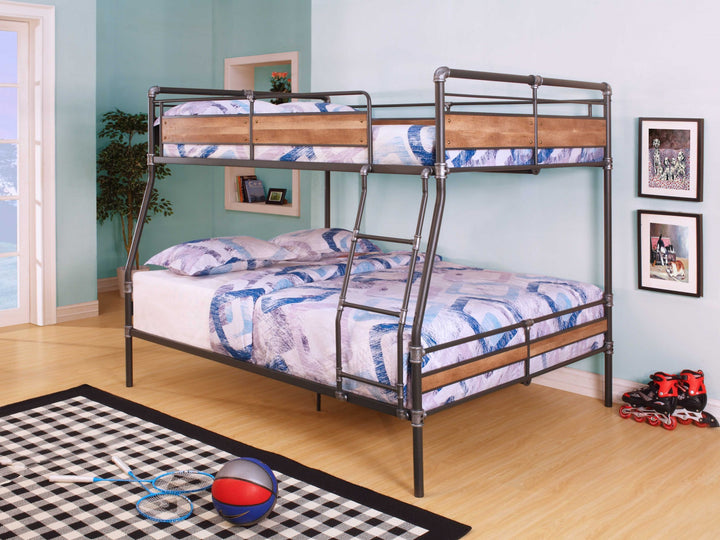 83" X 65" X 68" Sandy Black Dark Bronze Handbrushed Full Xl Over Queen Bunk Bed