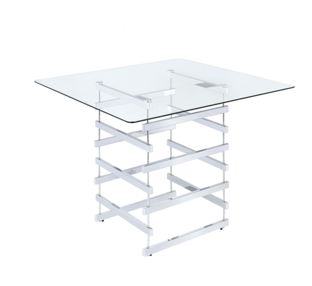 42" X 42" X 36" Clear Glass And Chrome Counter Height Table