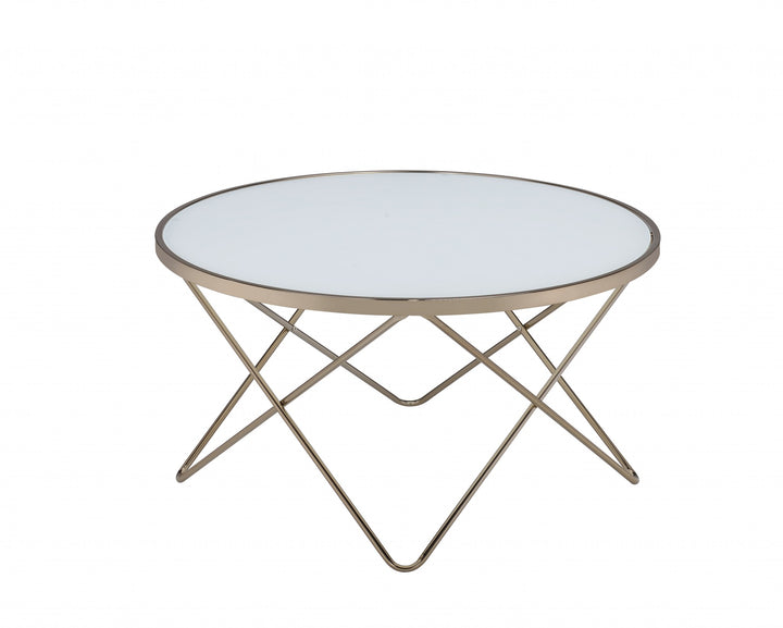 34" X 34" X 18" Frosted Glass Champagne Coffee Table