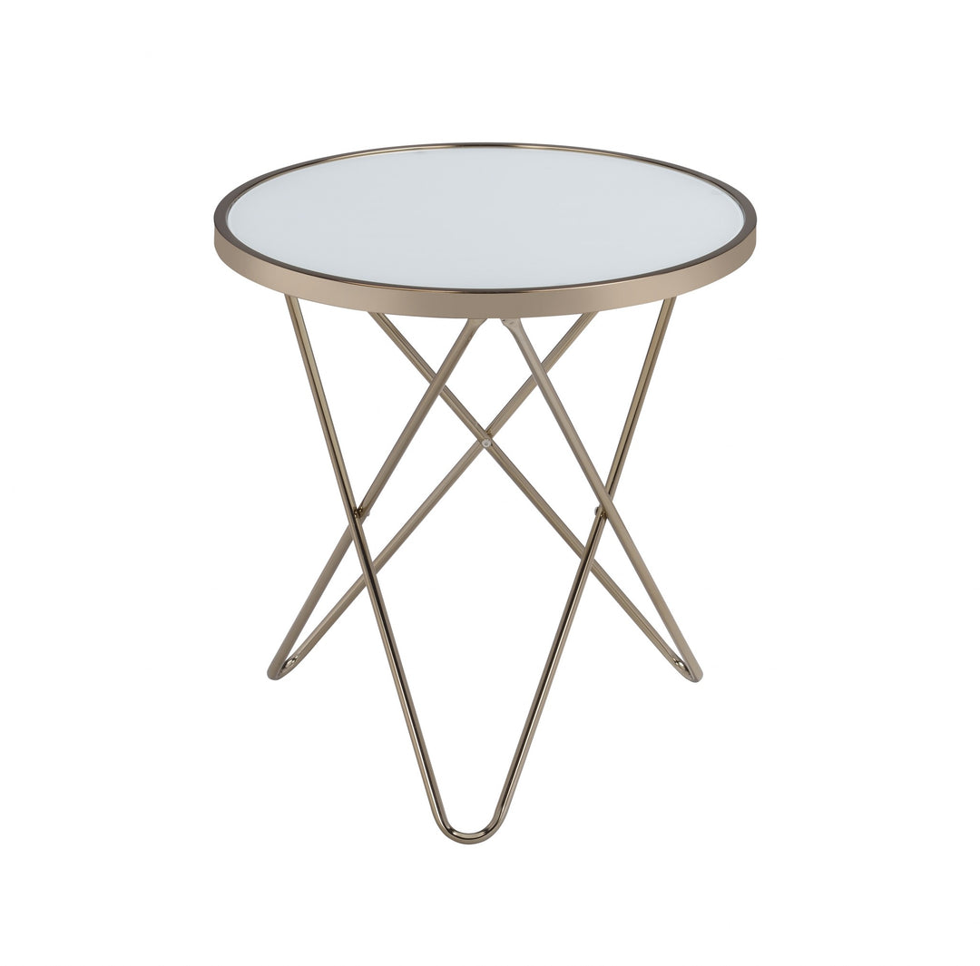 22" Brass And Clear Glass Round End Table