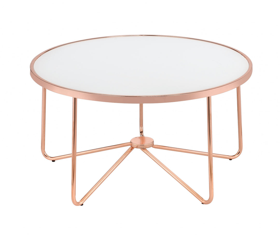 34" X 34" X 18" Frosted Glass And Rose Gold Coffee Table