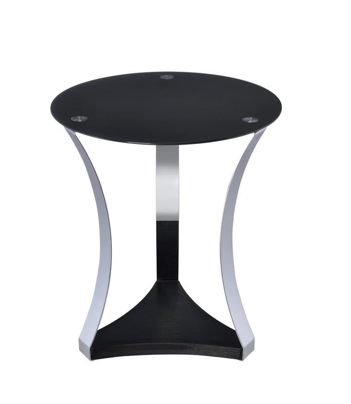 20" Silver And Black Mirrored Round End Table With Shelf