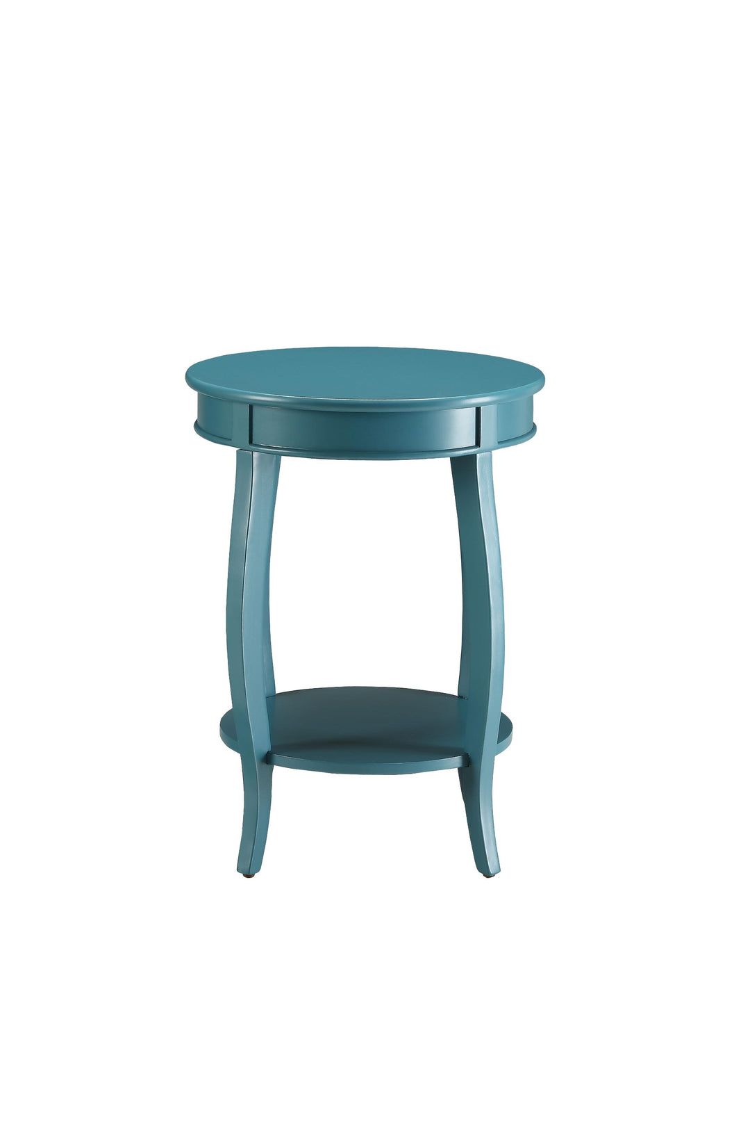 24" Teal Blue Solid Wood Round End Table With Shelf