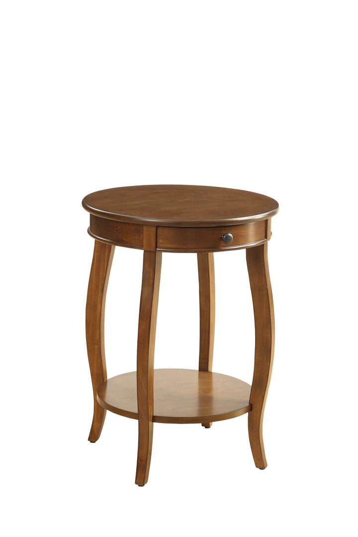 18" Brown Solid Wood Round End Table With Shelf