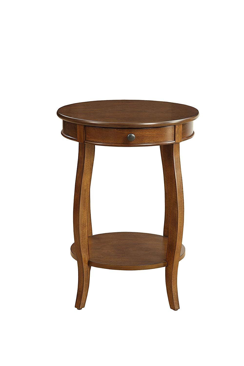 18" Brown Solid Wood Round End Table With Shelf