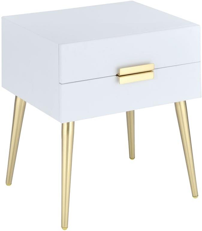 24" Gold And White End Table With Two Drawers