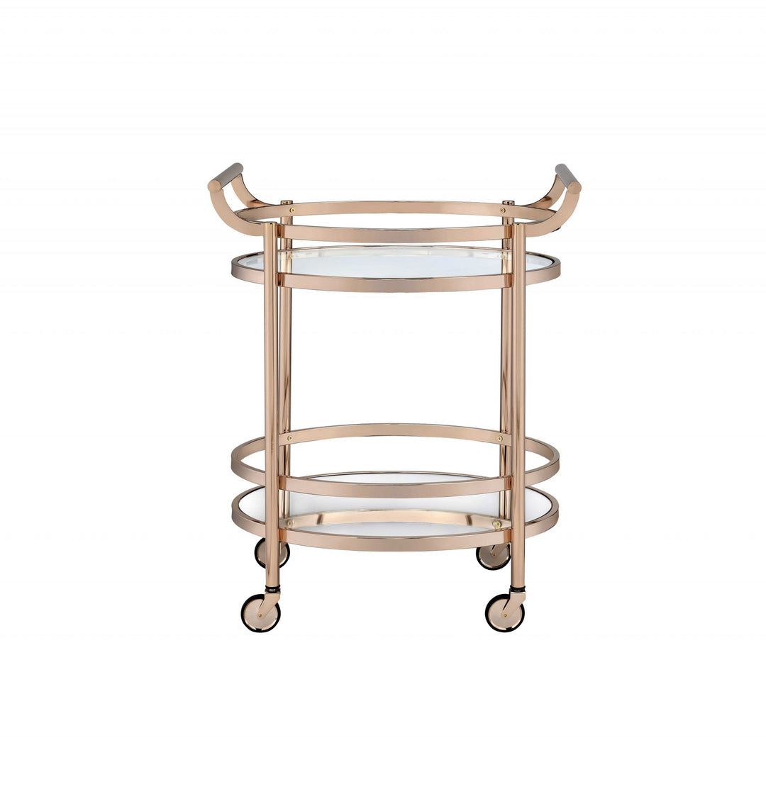 27" X 19" X 34" Clear Glass And Rose Gold Serving Cart