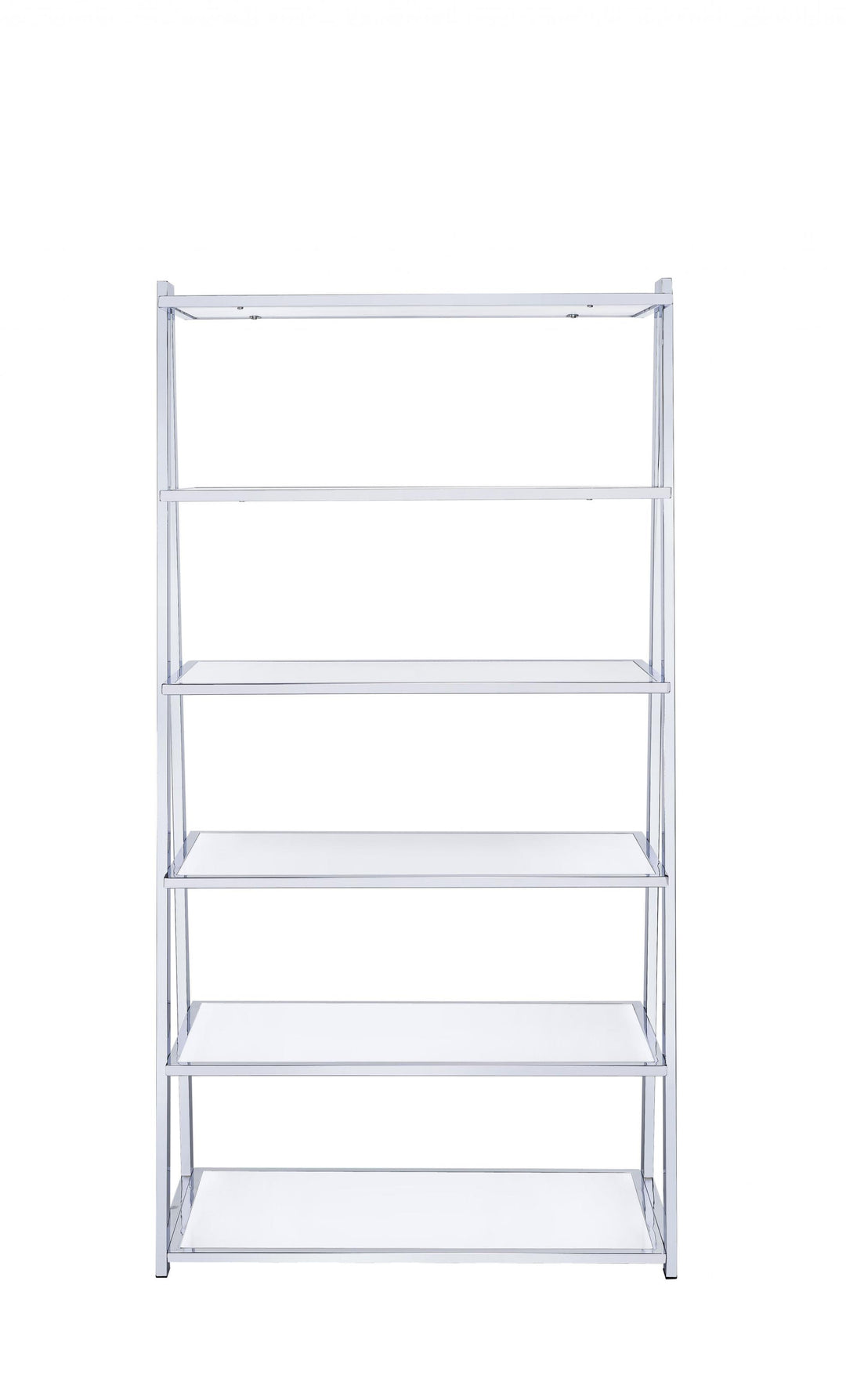 71" White And Silver Metal Five Tier Ladder Bookcase