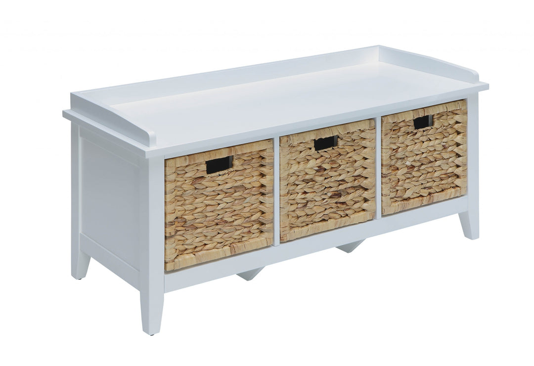 43" X 16" X 19" White Solid Wood Leg Storage Bench