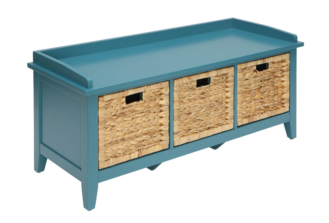 43" Blue Green Upholstery Entryway Bench With Drawers