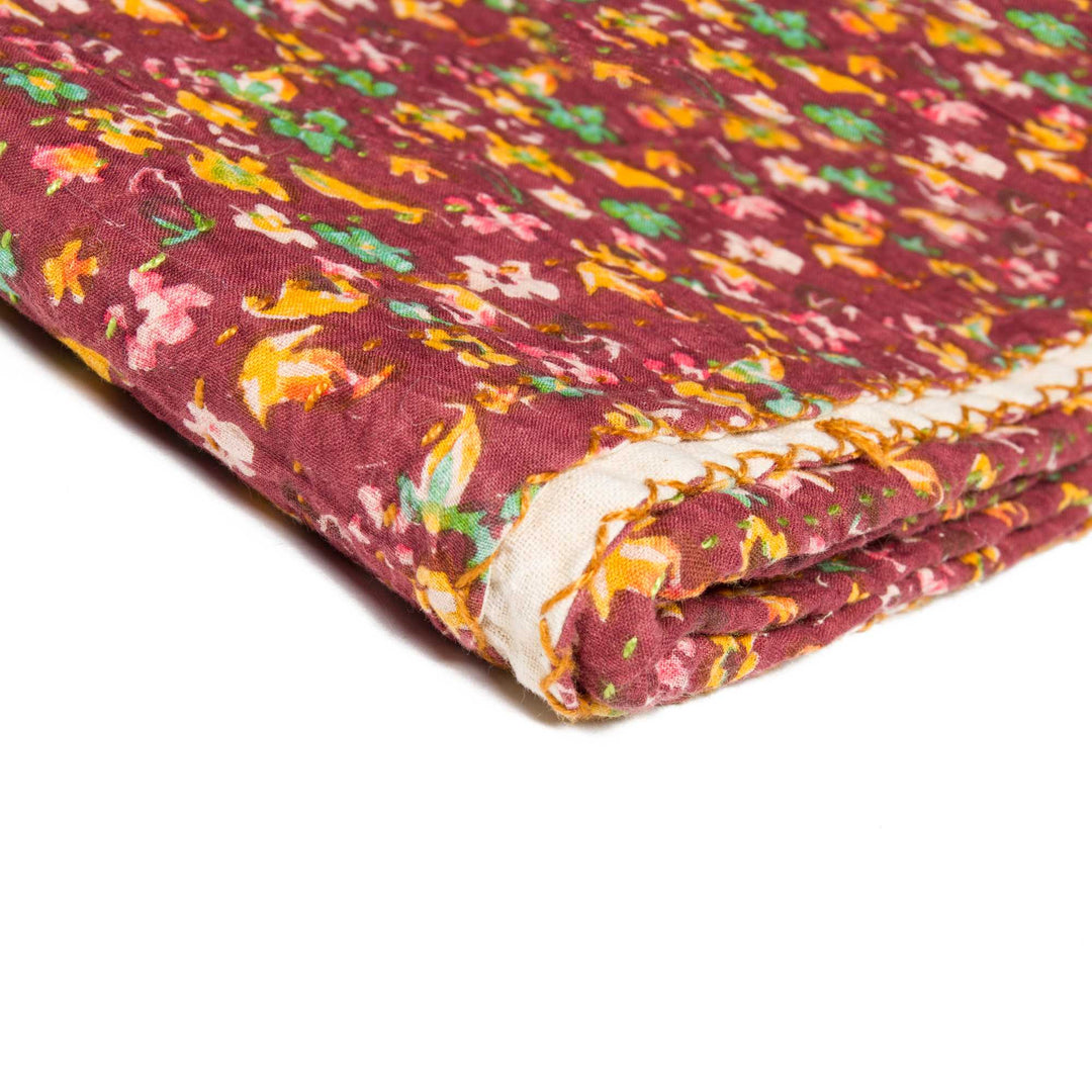 50" X 70" Maroon Kantha Cotton Throw Blanket