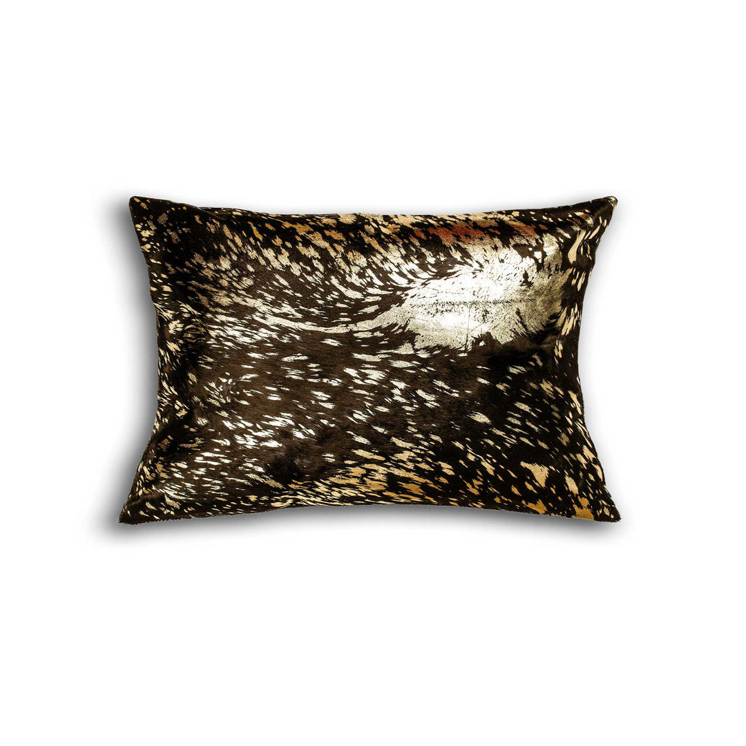 12" X 20" X 5" Chocolate And Gold Cowhide Pillow