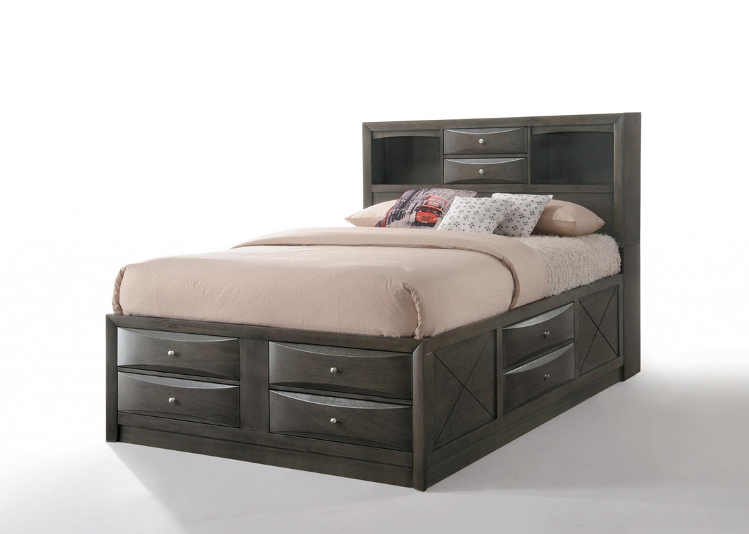 91" X 63" X 56" Gray Oak Rubber Wood Queen Storage Bed