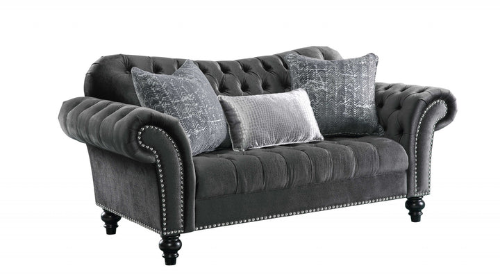 79" X 37" X 37" Dark Gray Velvet Loveseat W3 Pillows