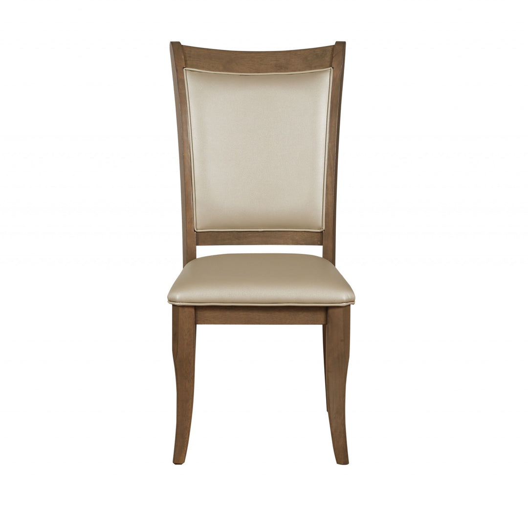 Set Of Two Beige Upholstered Faux Leather Dining Chairs