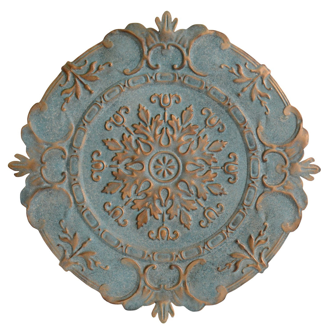 Distressed Blue European Medallion Metal Wall Decor