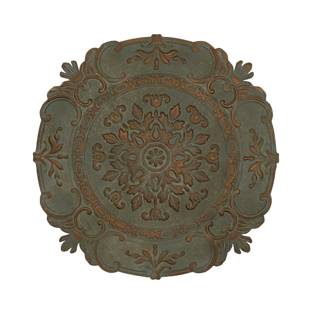 Distressed Blue European Medallion Metal Wall Decor