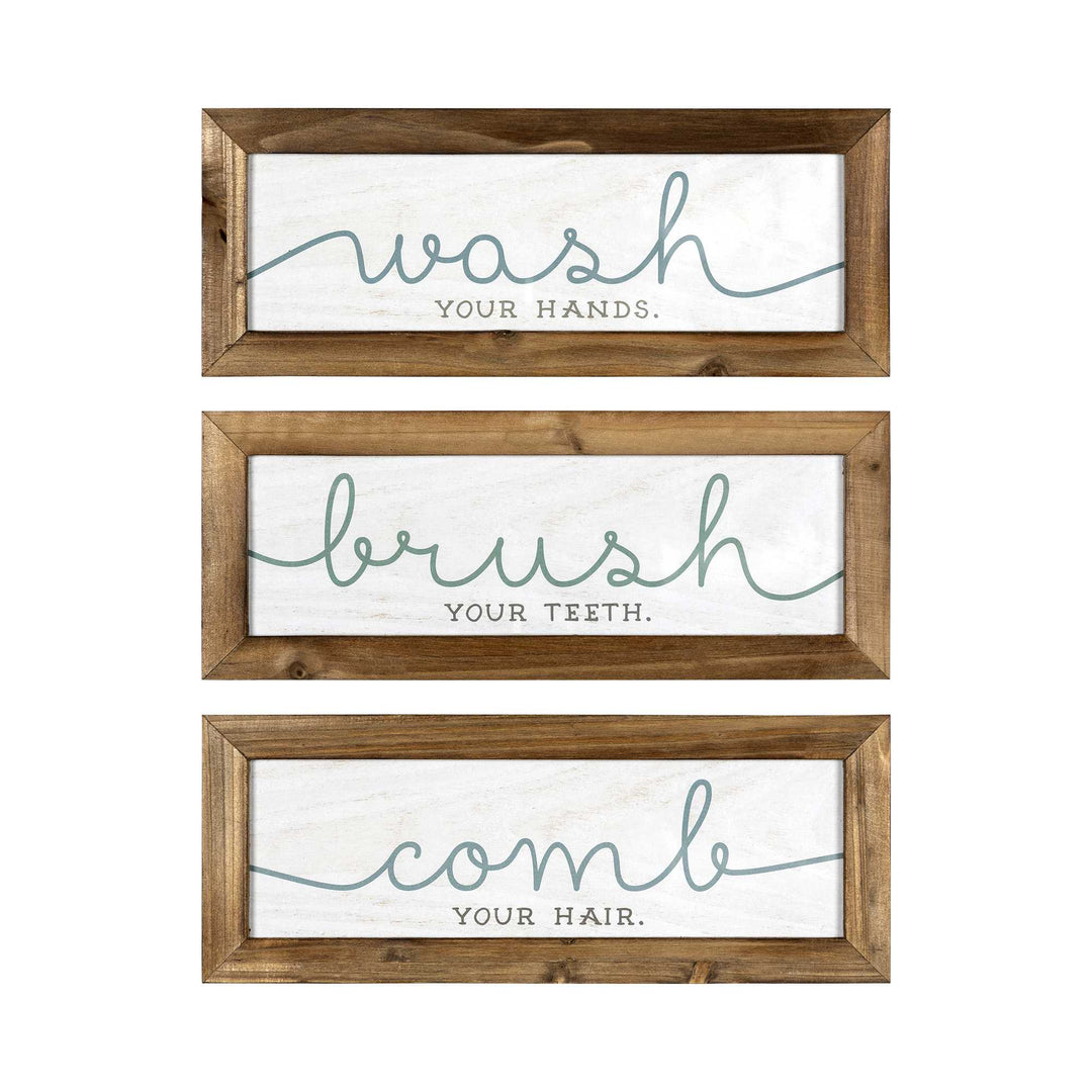 Rustic Set Of 3 Grooming Instructions Bathroom Wall Art