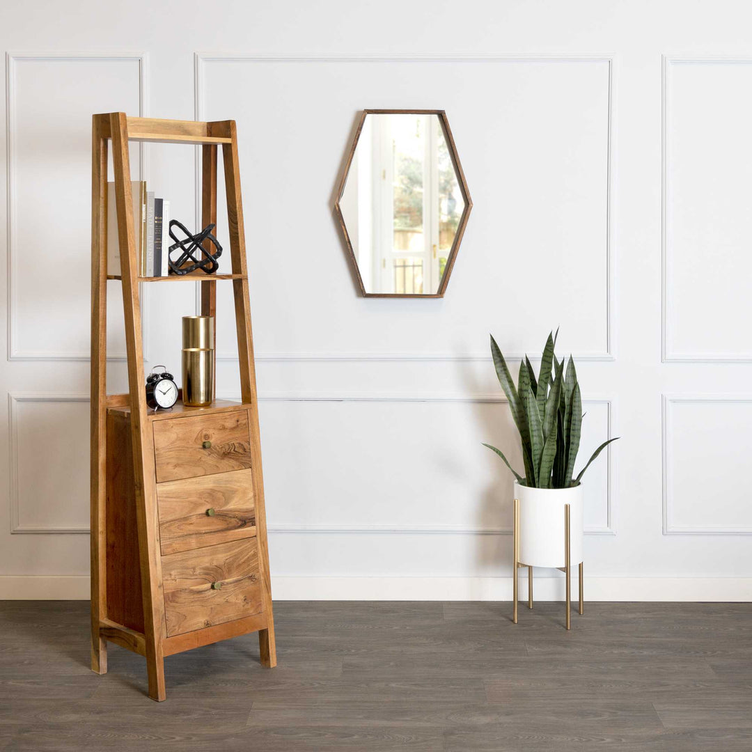 Dark Wood Hexagonal Frame Wall Mirror