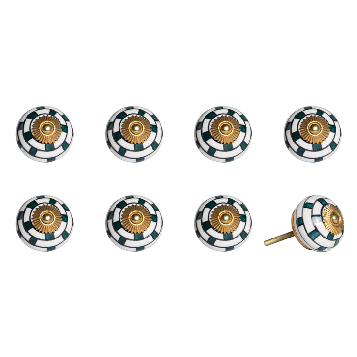 Charming Green And Gold Set Of 8 Knobs