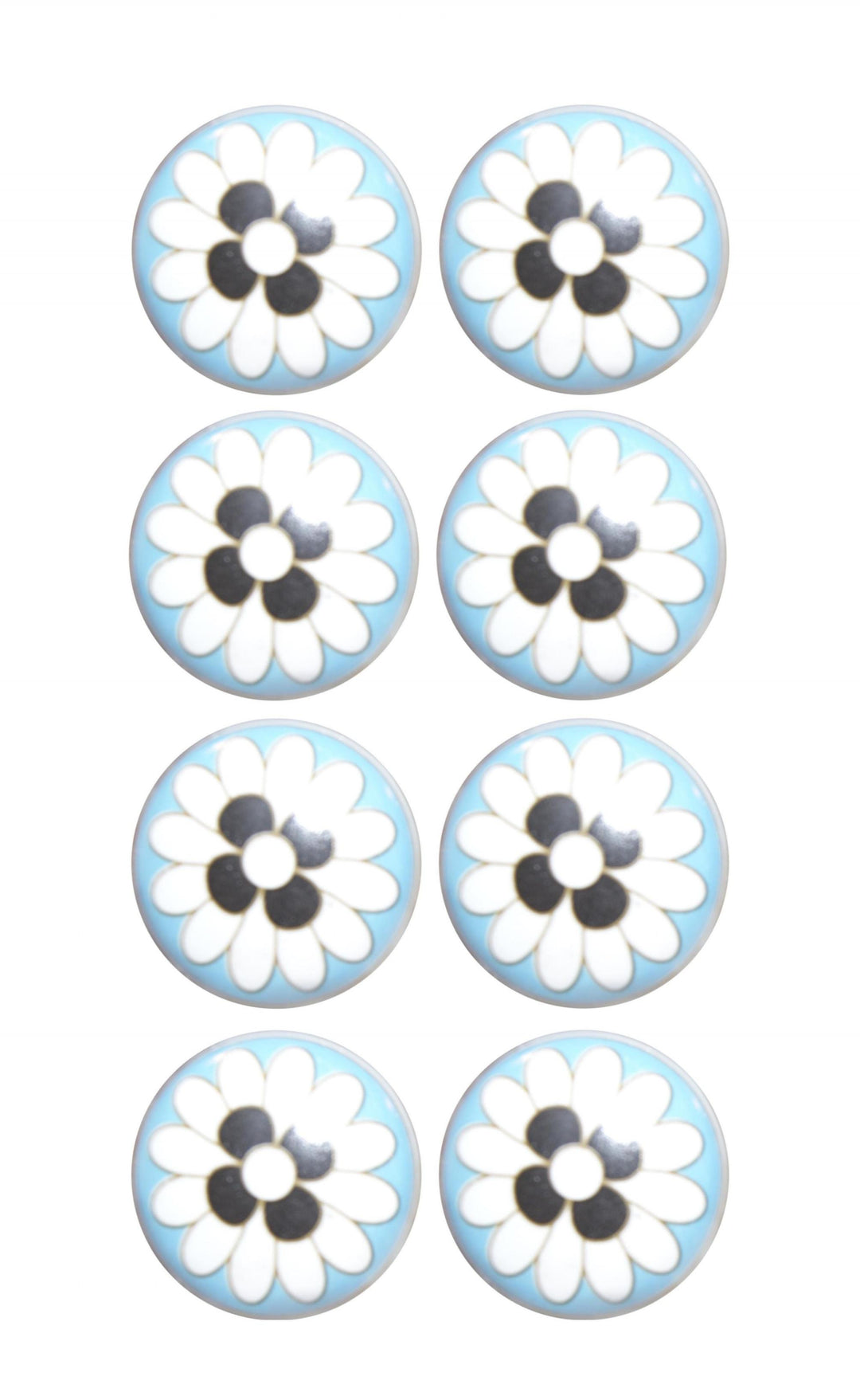 Charming Light Blue And Black Set Of 8 Knobs