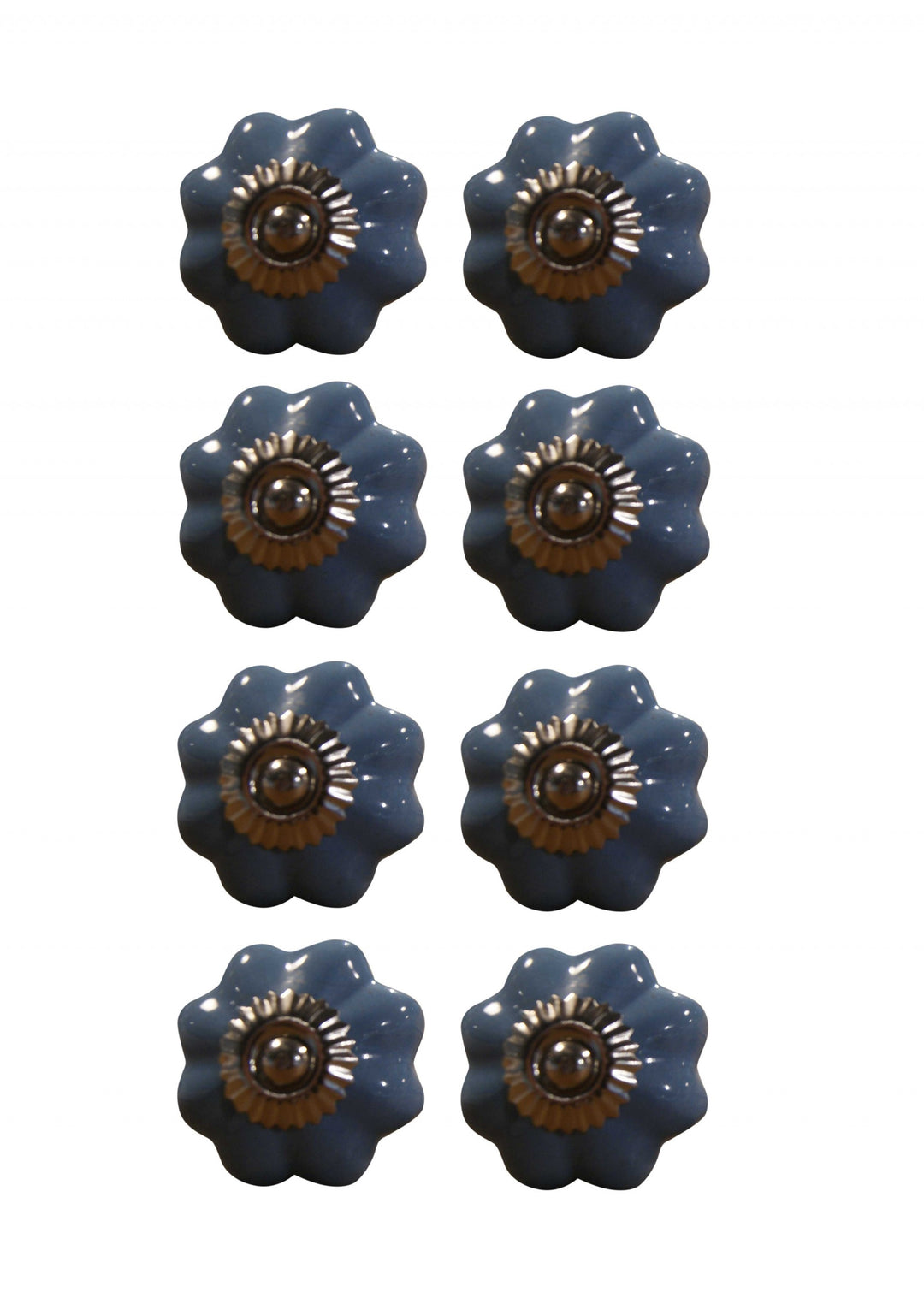 1.5" X 1.5" X 1.5" Glossy Navy And Silver Knobs 8 Pack