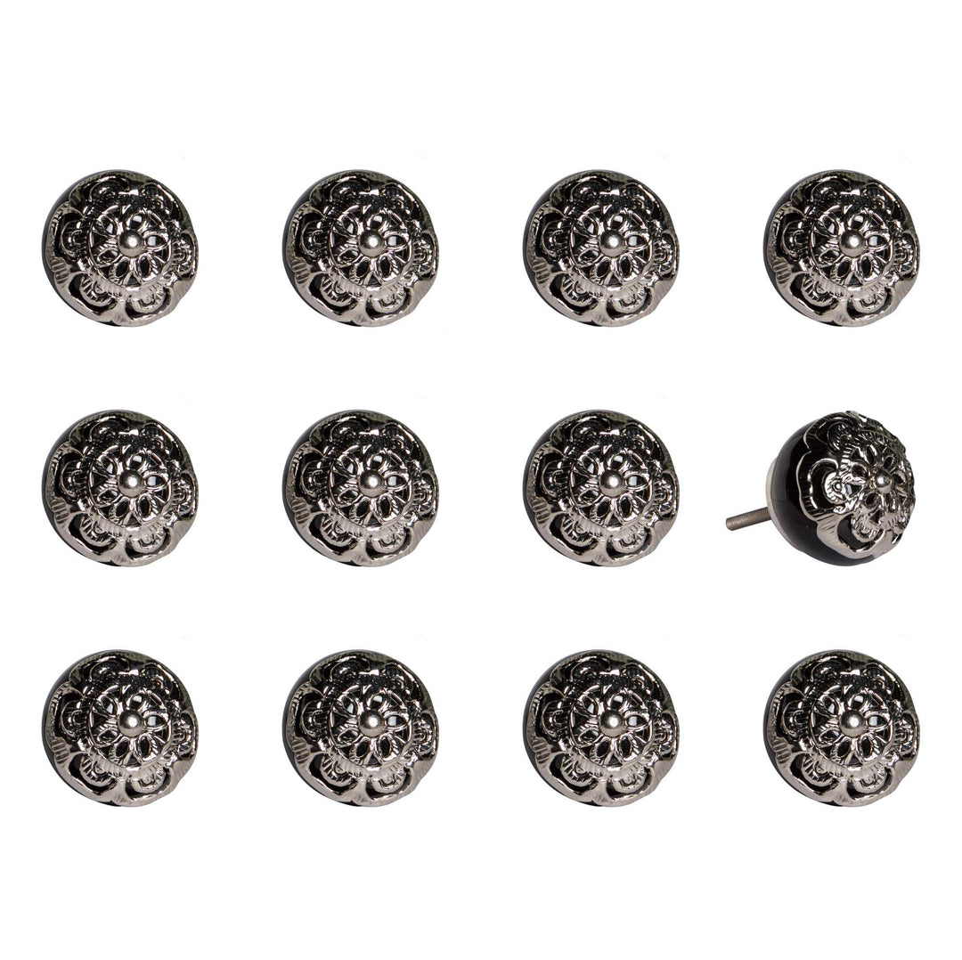 1.5" X 1.5" X 1.5" Black And Chrome Knobs 12 Pack