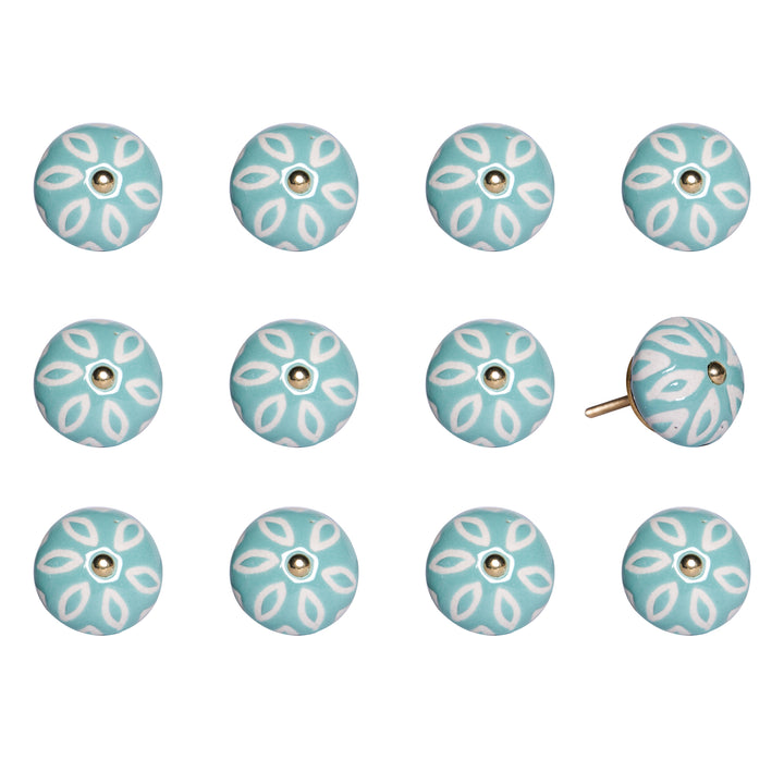 1.5" X 1.5" X 1.5" Turquoise White And Gold Knobs 12 Pack