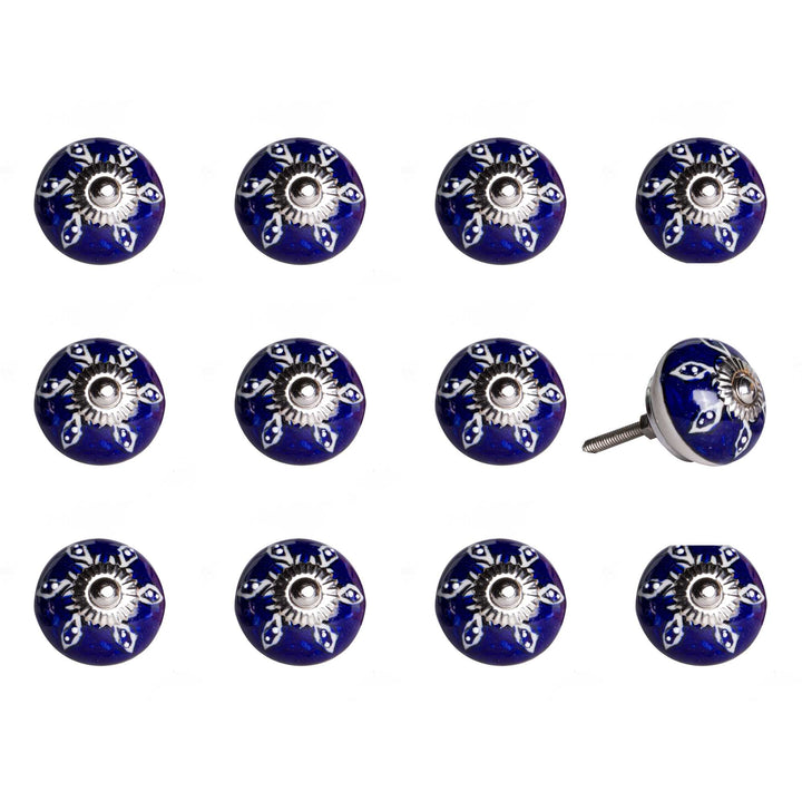 1.5" X 1.5" X 1.5" Navy White And Silver Knobs 12 Pack