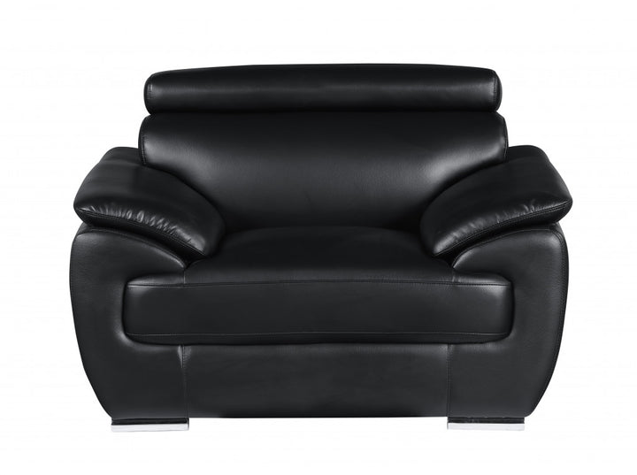 114" Captivating Black Leather Sofa Set