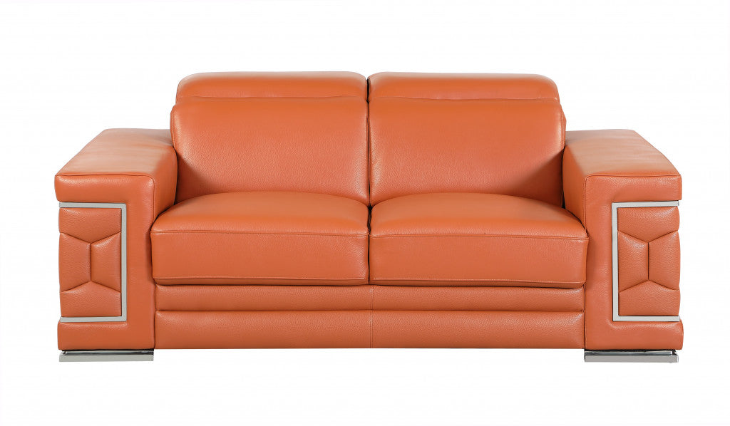 71" Sturdy Camel Leather Loveseat