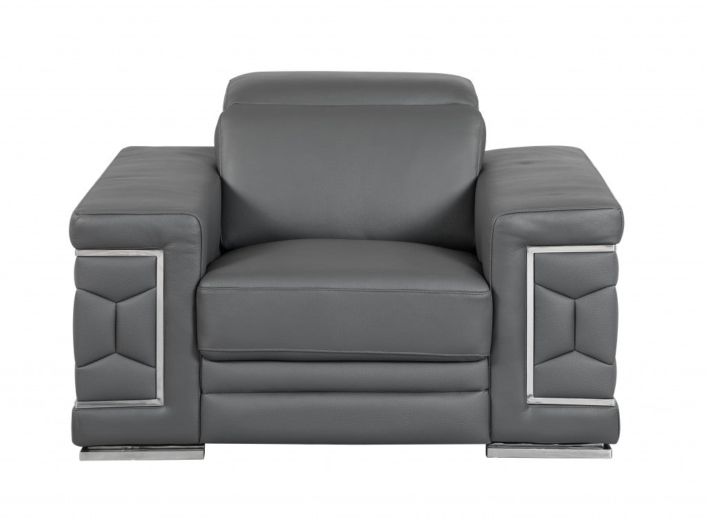 114" Sturdy Dark Grey Leather Sofa Set