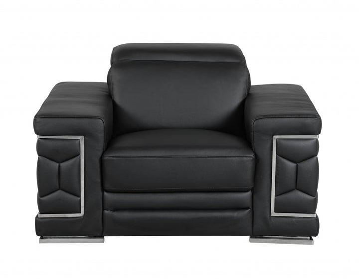 114" Sturdy Black Leather Sofa Set