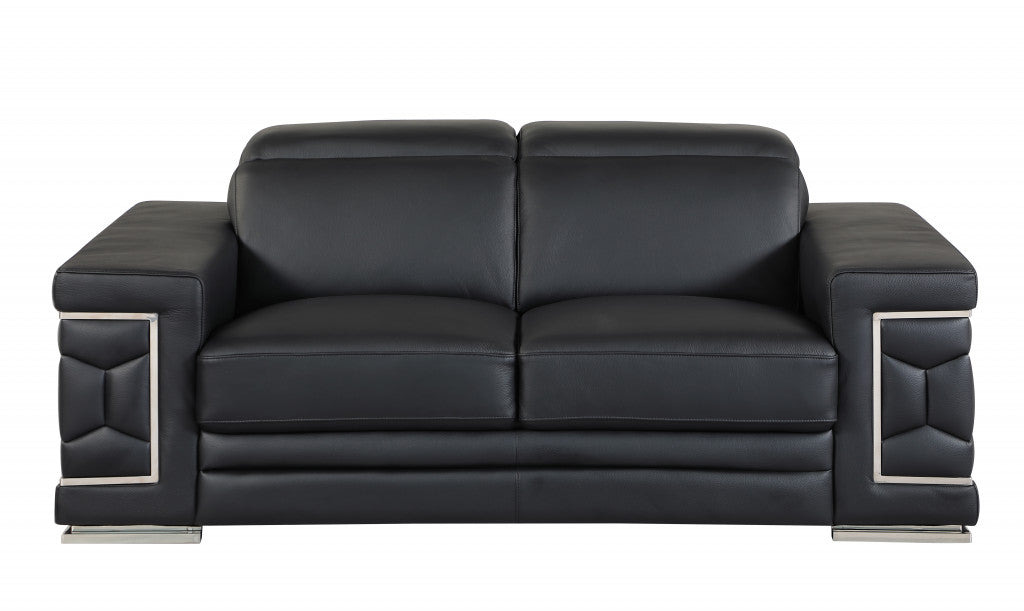 71" Sturdy Black Leather Loveseat