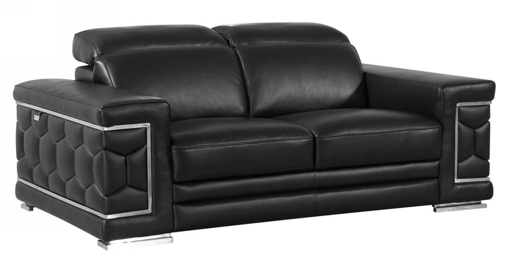 71" Sturdy Black Leather Loveseat