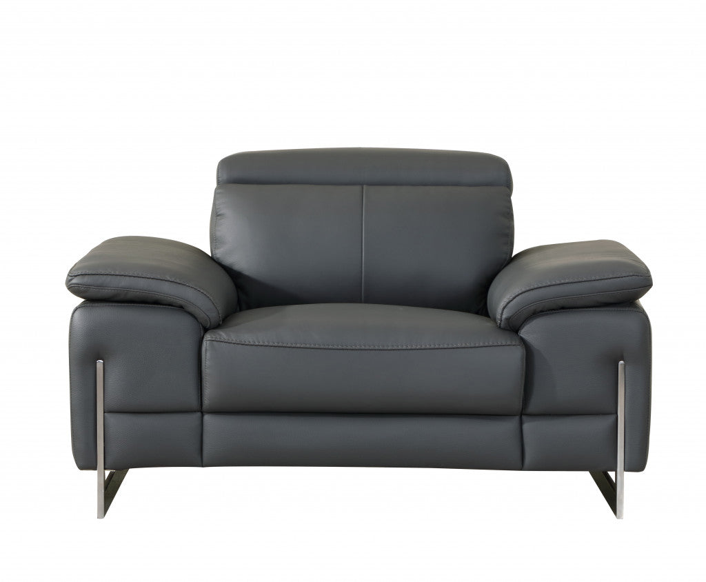 93" Tasteful Dark Grey Leather Sofa Set