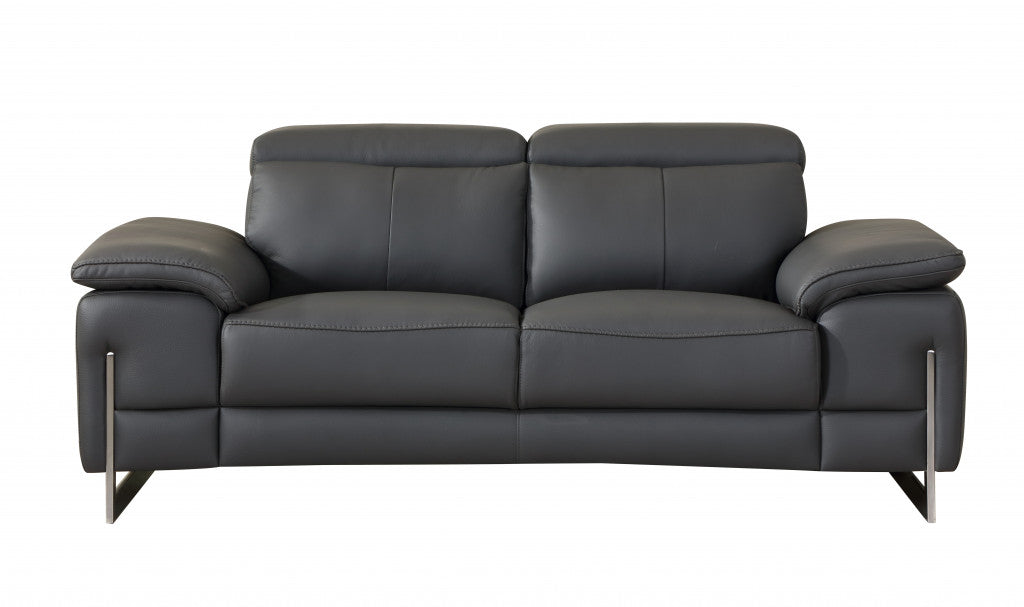 31" Tasteful Dark Grey Leather Loveseat