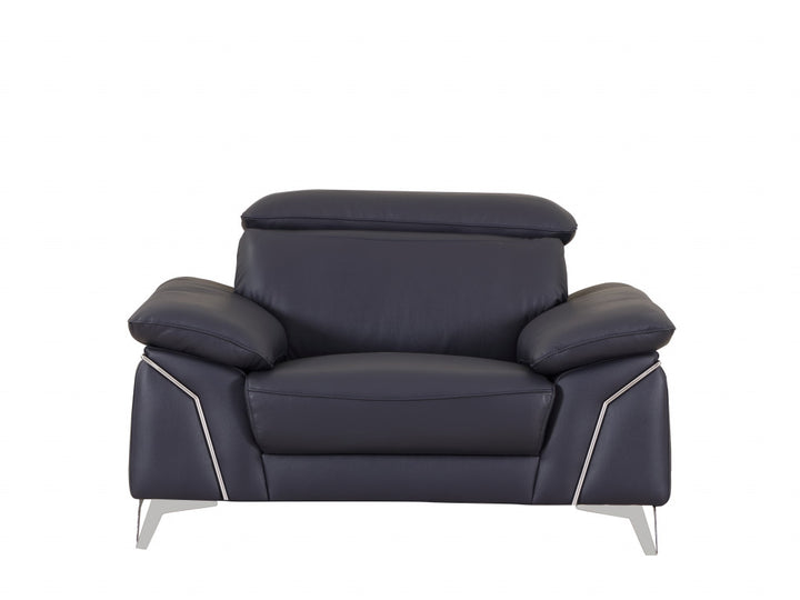 93" Navy Leather Sofa Set